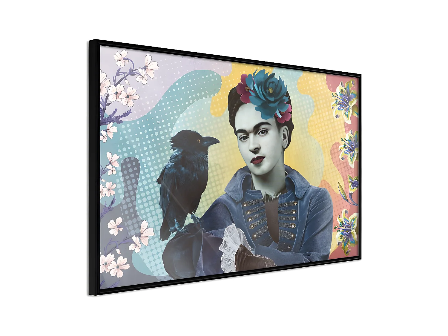 Affiche Murale Encadrée "Frida with a Raven" 60 x 40 cm Noir