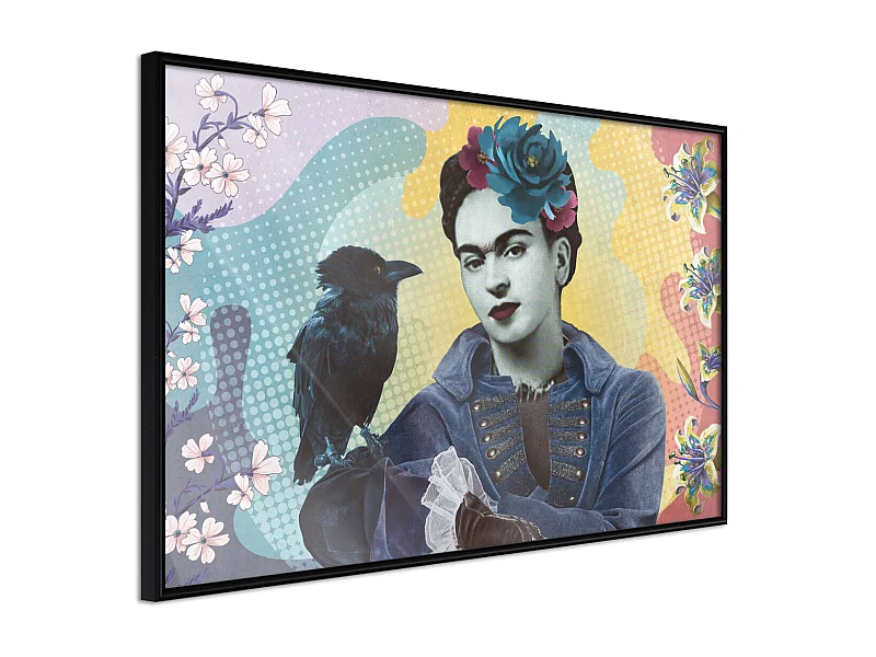Affiche Murale Encadrée "Frida with a Raven" 60 x 40 cm Noir