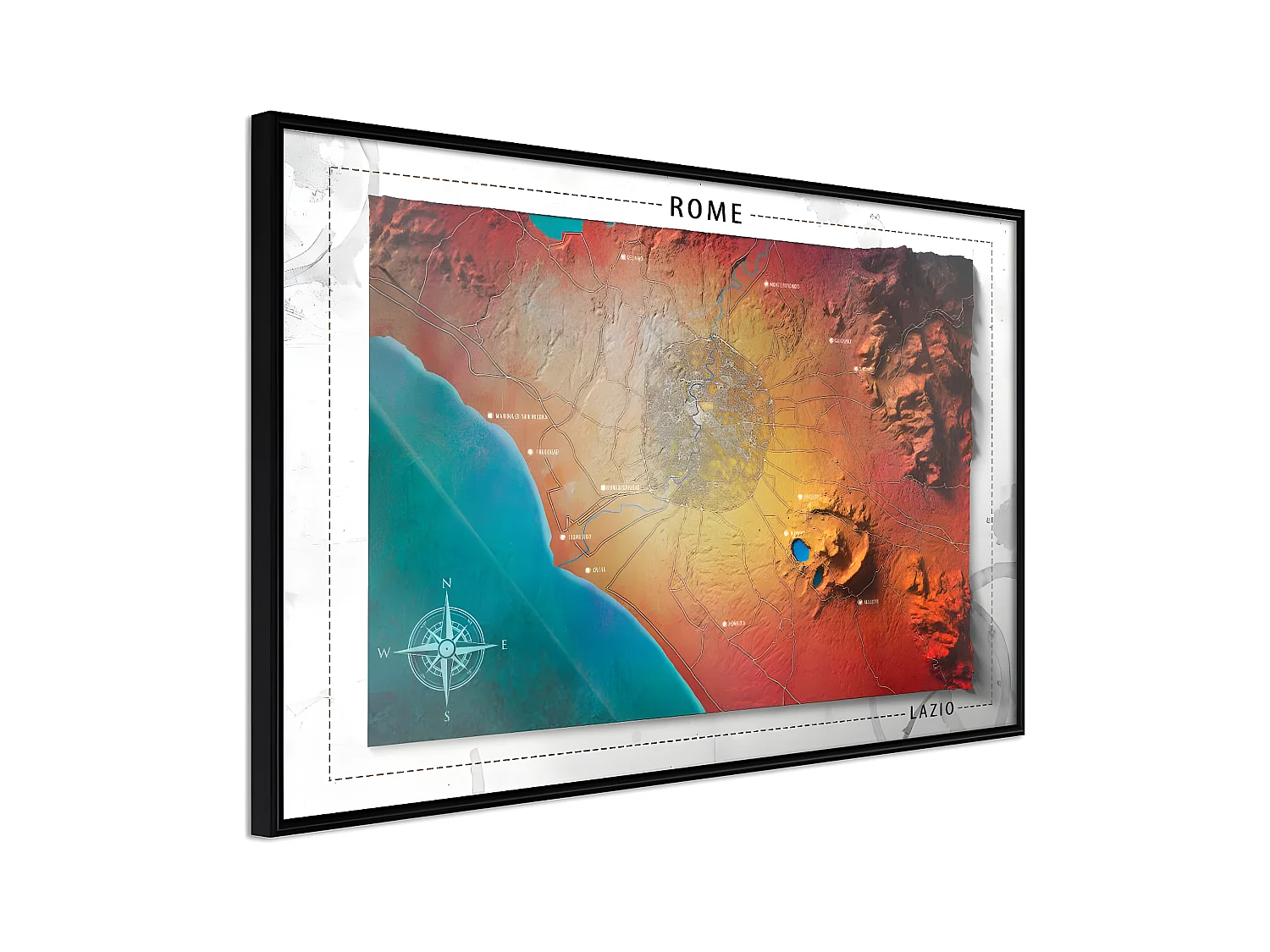 Affiche Murale Encadrée "Raised Relief Map Rome" 45 x 30 cm Noir