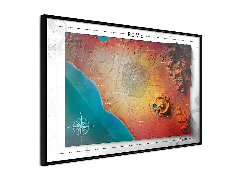 Affiche Murale Encadrée "Raised Relief Map Rome" 45 x 30 cm Noir