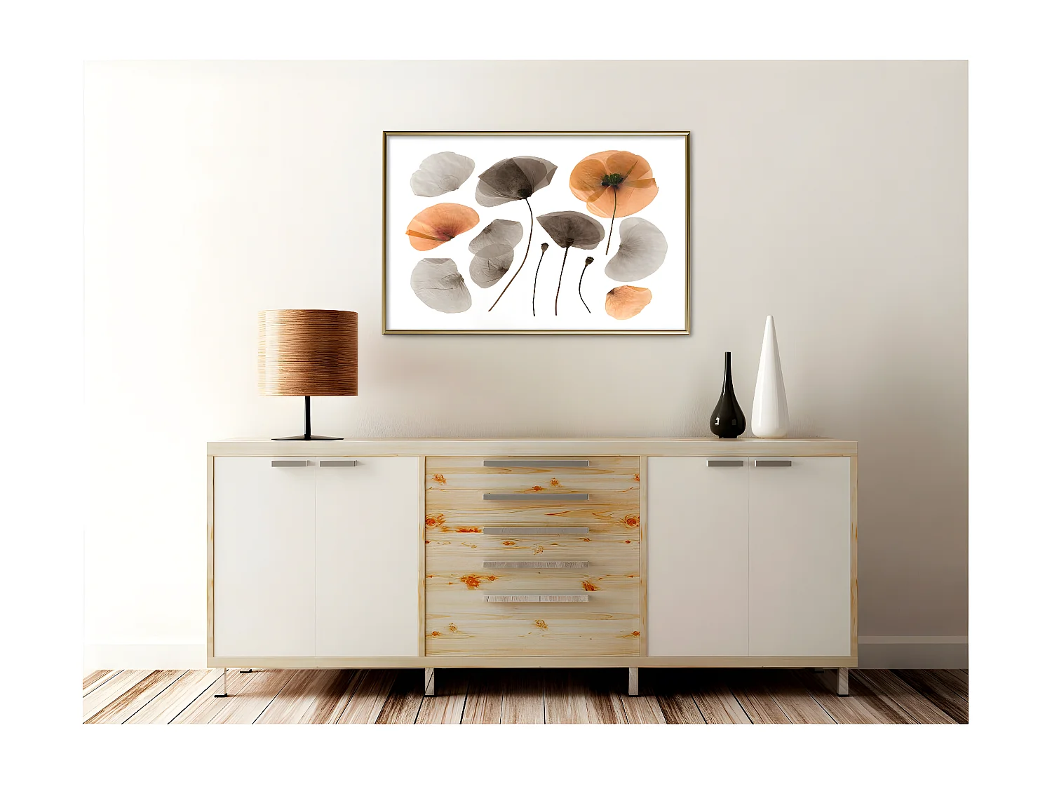 Affiche Murale Encadrée "Dried Poppies" 90 x 60 cm Or