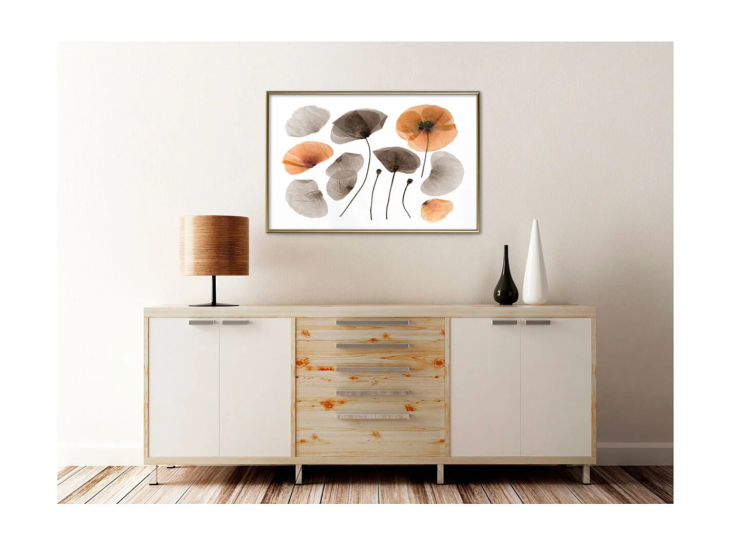 Affiche Murale Encadrée "Dried Poppies" 90 x 60 cm Or