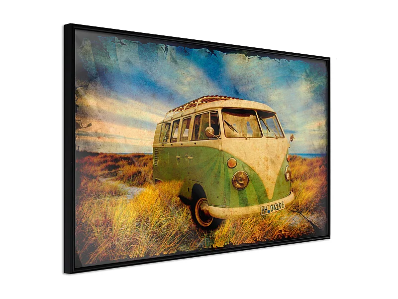 Affiche Murale Encadrée "Hippie Van I" 90 x 60 cm Noir
