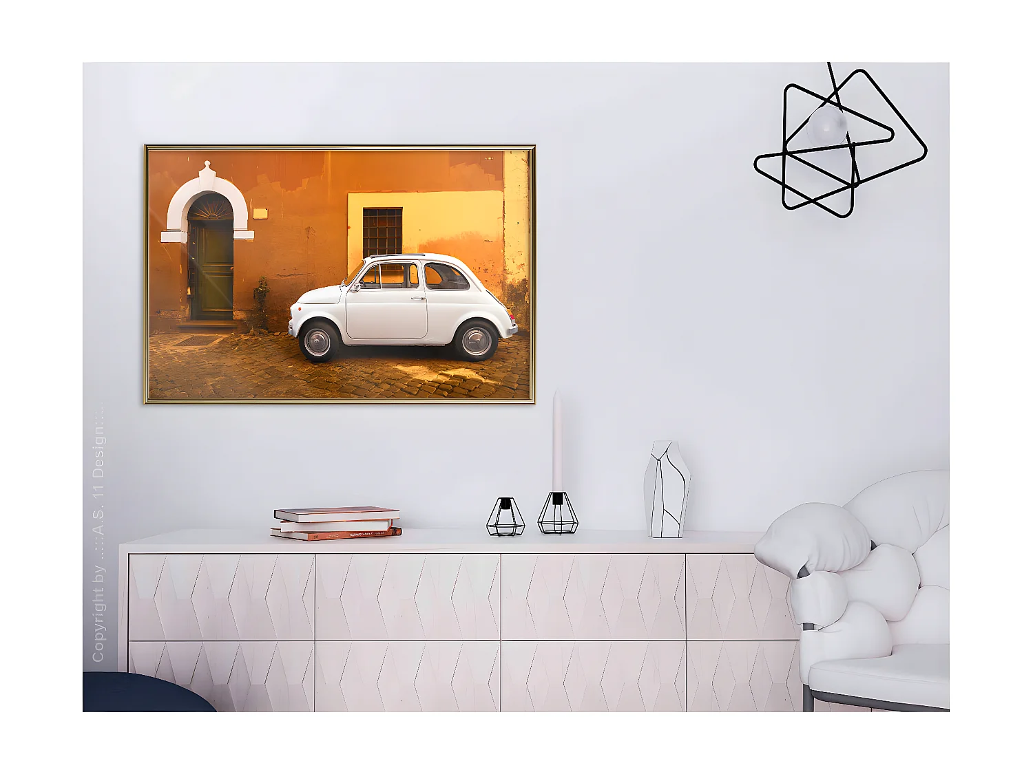 Affiche Murale Encadrée "White Car" 90 x 60 cm Or
