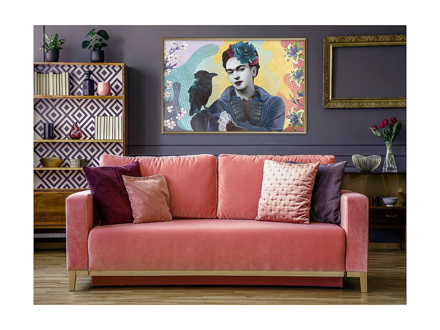 Affiche Murale Encadrée "Frida with a Raven" 90 x 60 cm Or