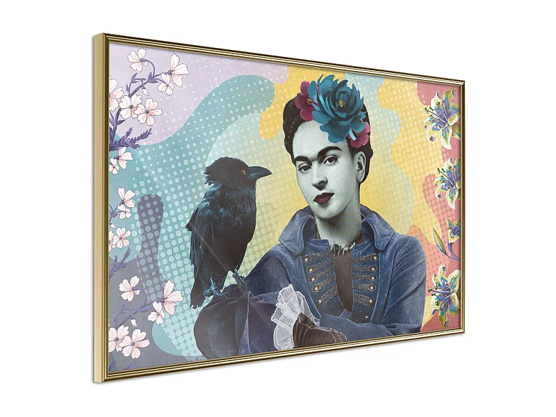 Affiche Murale Encadrée "Frida with a Raven" 90 x 60 cm Or