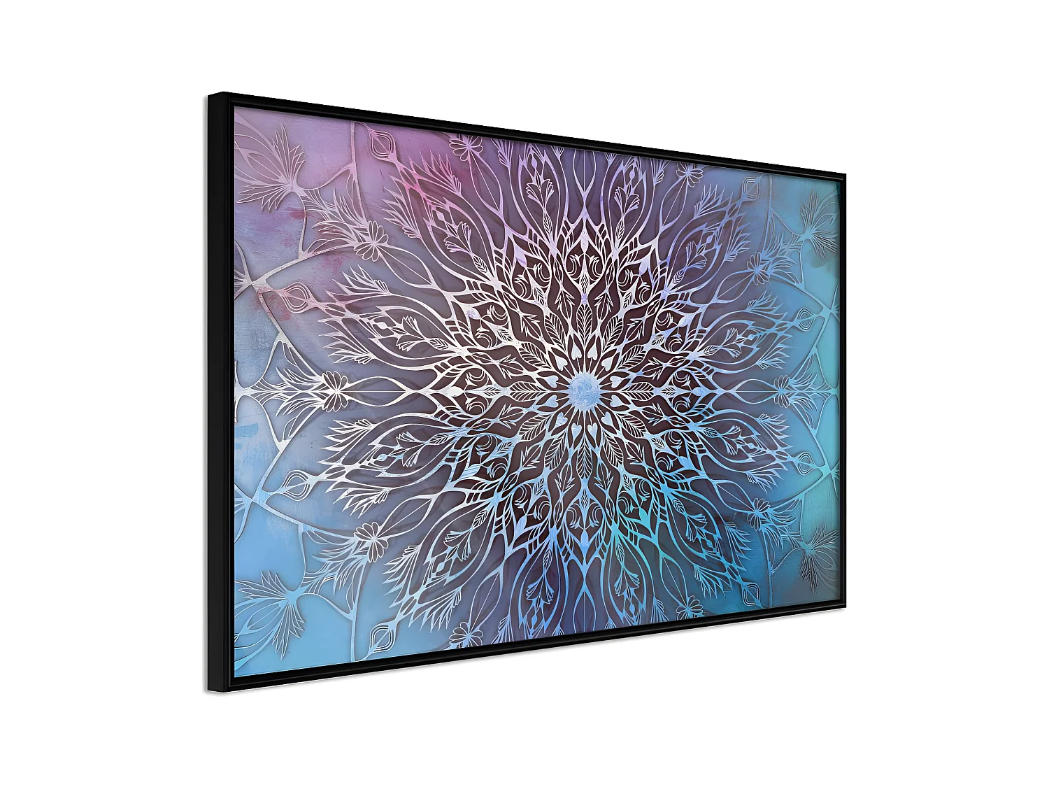 Affiche Murale Encadrée "Blue and Pink Mandala" 45 x 30 cm Noir