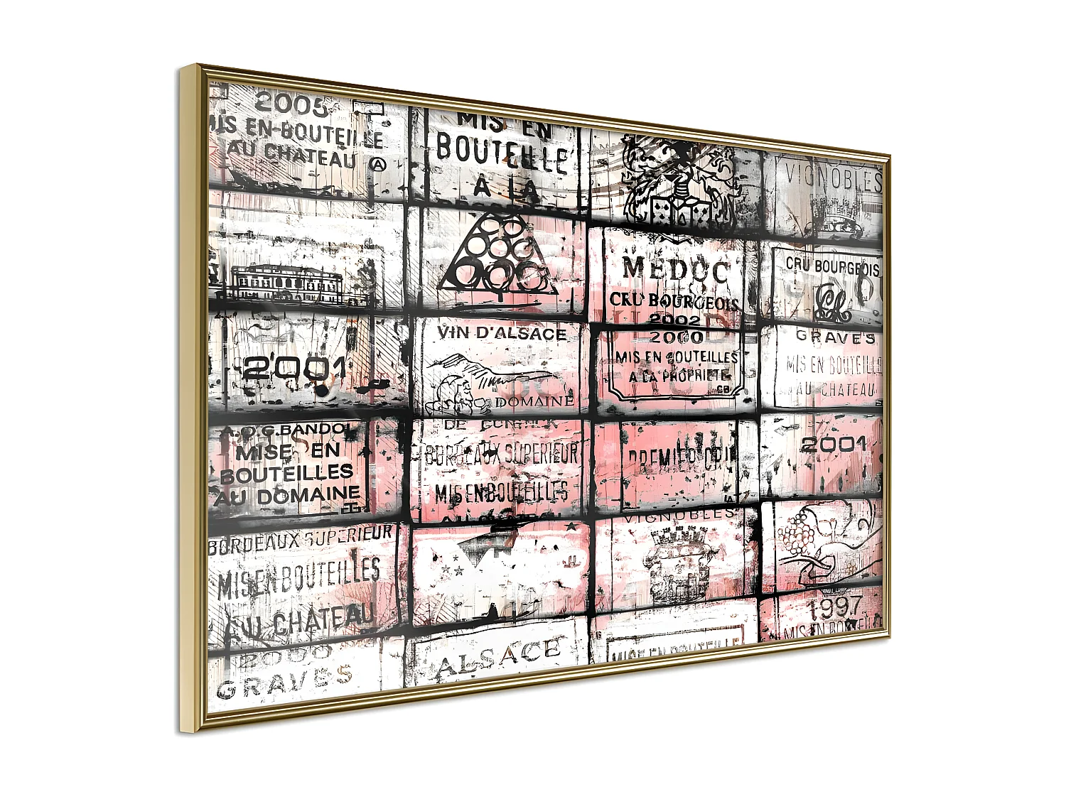 Affiche Murale Encadrée "Wine History" 45 x 30 cm Or