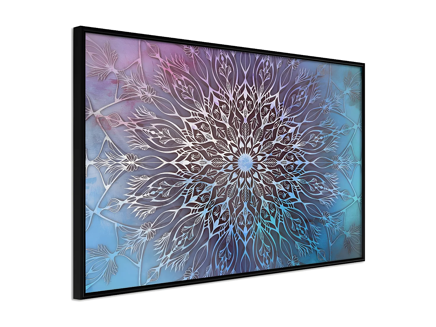Affiche Murale Encadrée "Blue and Pink Mandala" 60 x 40 cm Noir