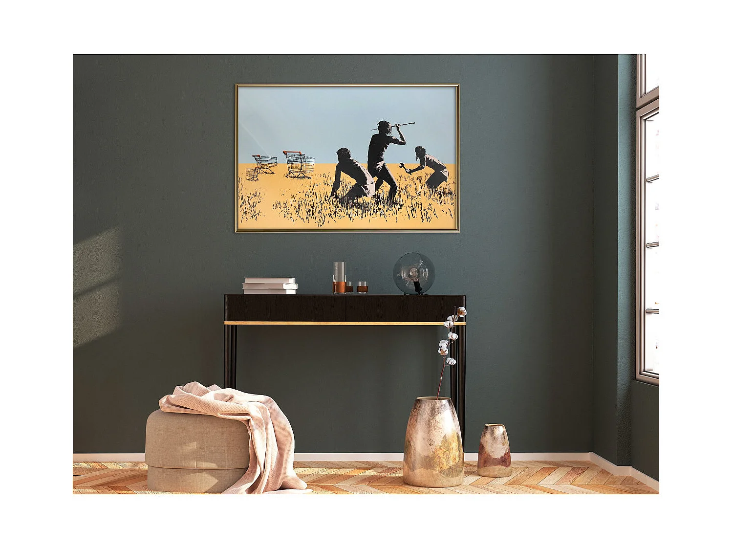 Affiche Murale Encadrée "Banksy Trolley Hunters" 90 x 60 cm Or