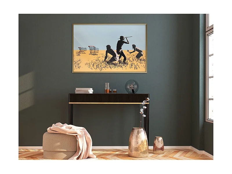 Affiche Murale Encadrée "Banksy Trolley Hunters" 90 x 60 cm Or