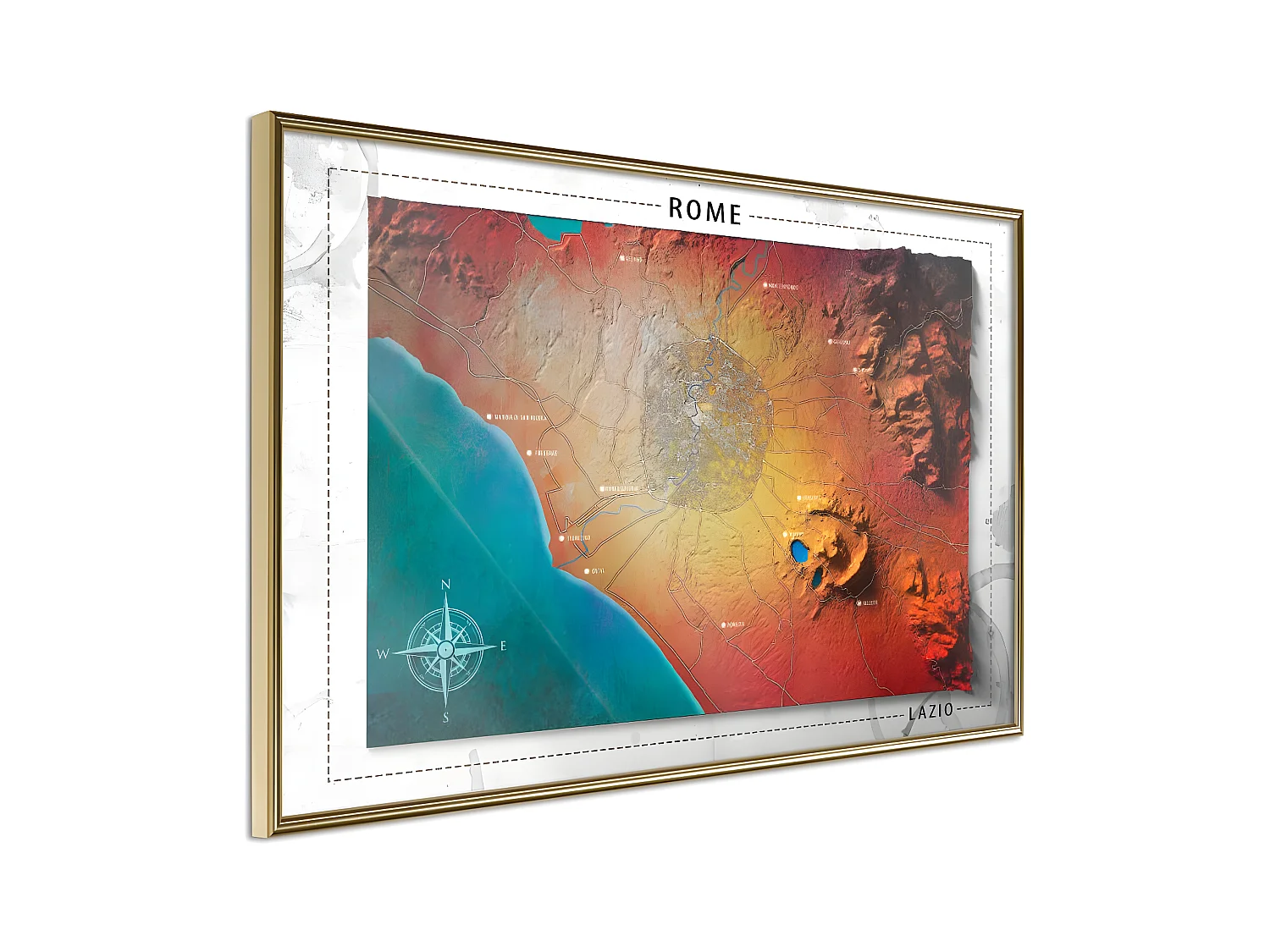 Affiche Murale Encadrée "Raised Relief Map Rome" 60 x 40 cm Or