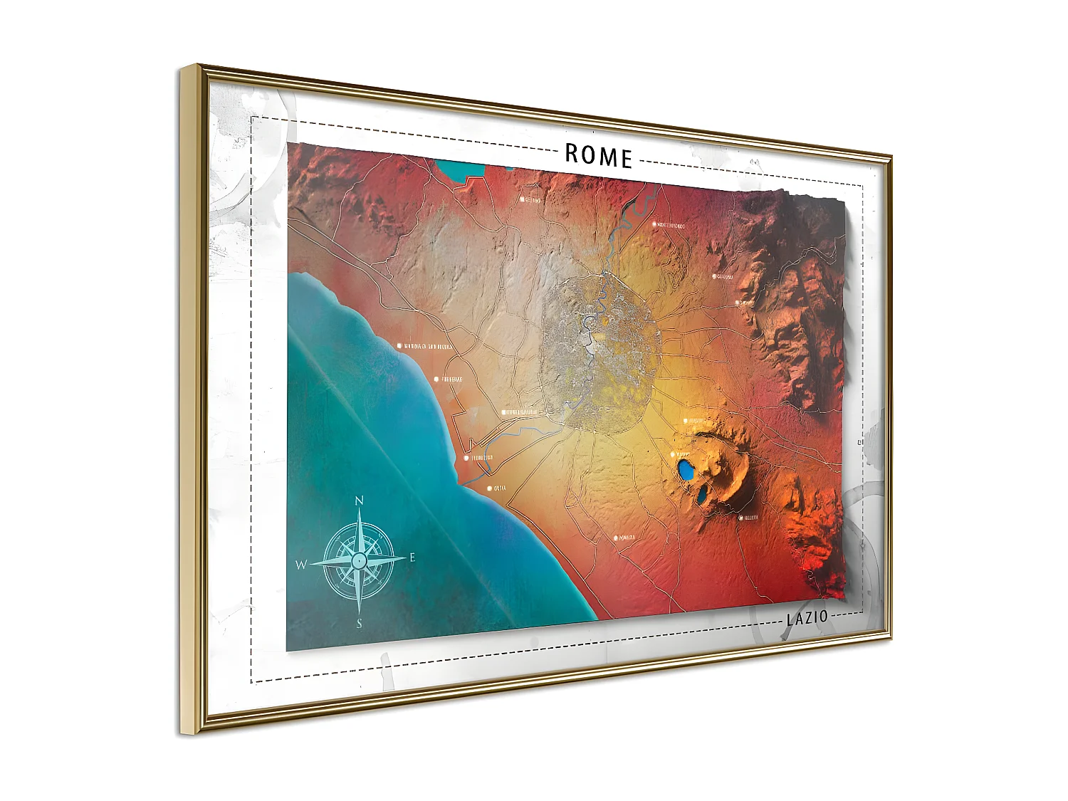 Affiche Murale Encadrée "Raised Relief Map Rome" 60 x 40 cm Or