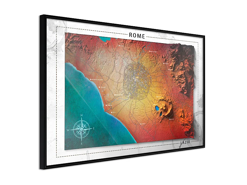 Affiche Murale Encadrée "Raised Relief Map Rome" 30 x 20 cm Noir