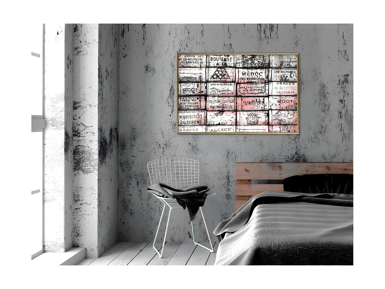 Affiche Murale Encadrée "Wine History" 90 x 60 cm Or