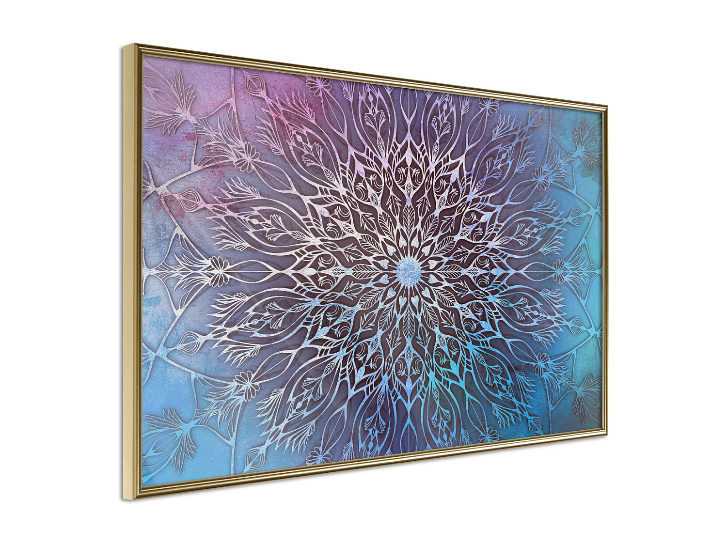 Affiche Murale Encadrée "Blue and Pink Mandala" 60 x 40 cm Or