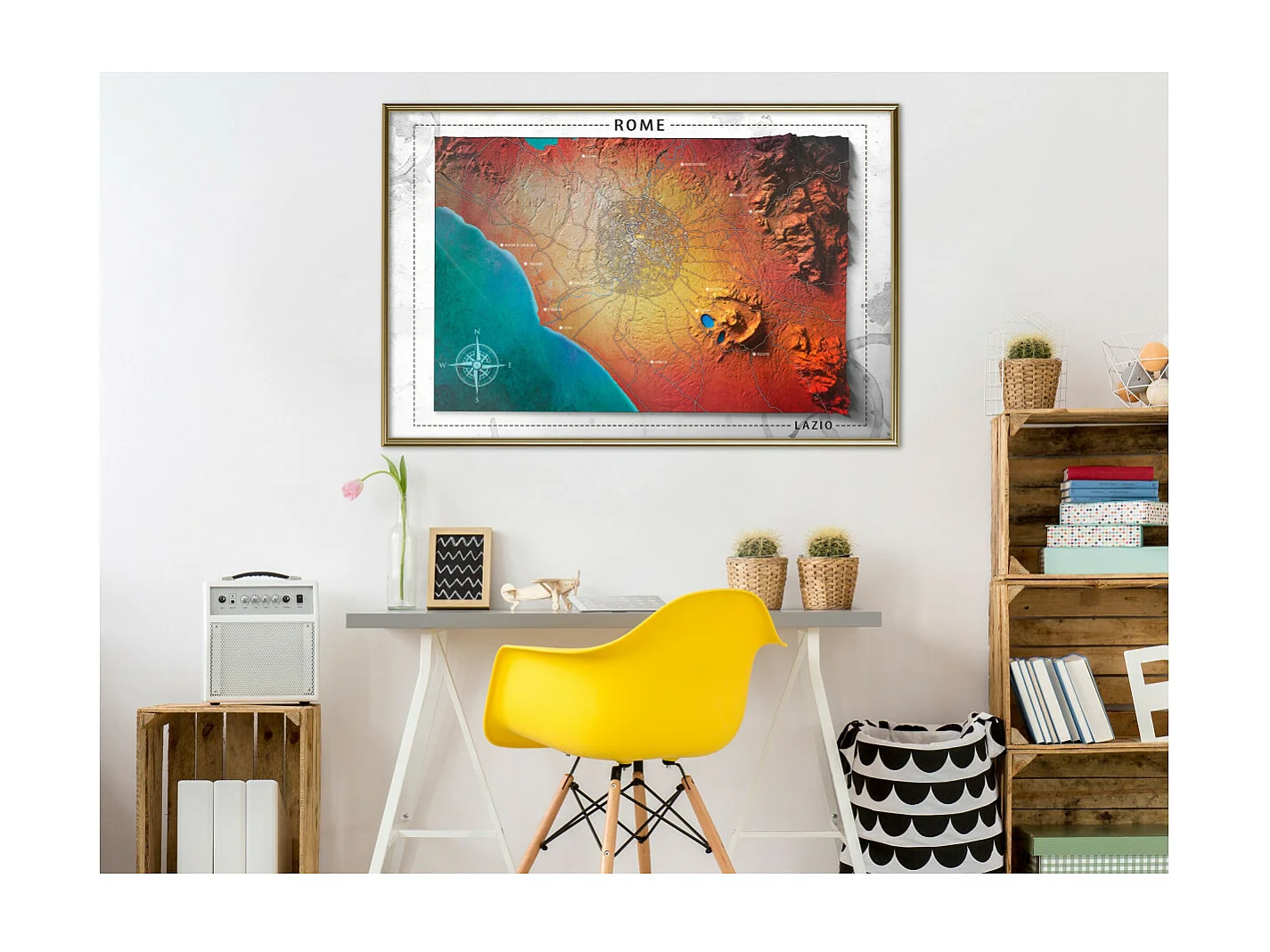 Affiche Murale Encadrée "Raised Relief Map Rome" 90 x 60 cm Or
