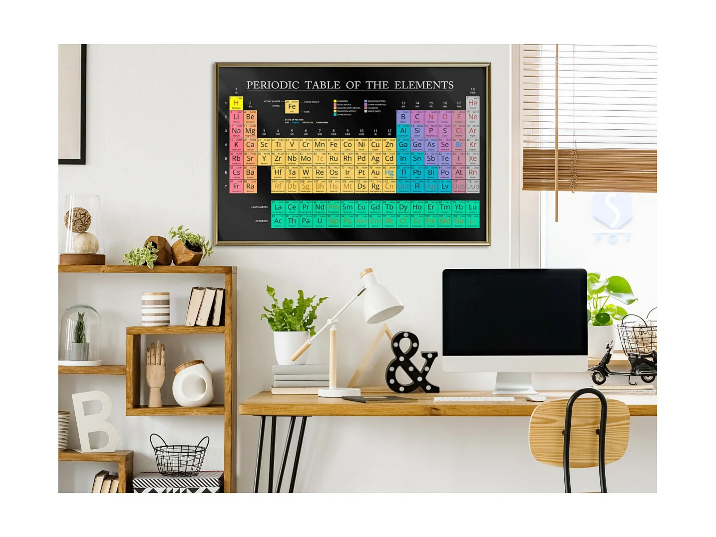 Affiche Murale Encadrée "Periodic Table of the Elements" 90 x 60 cm Or