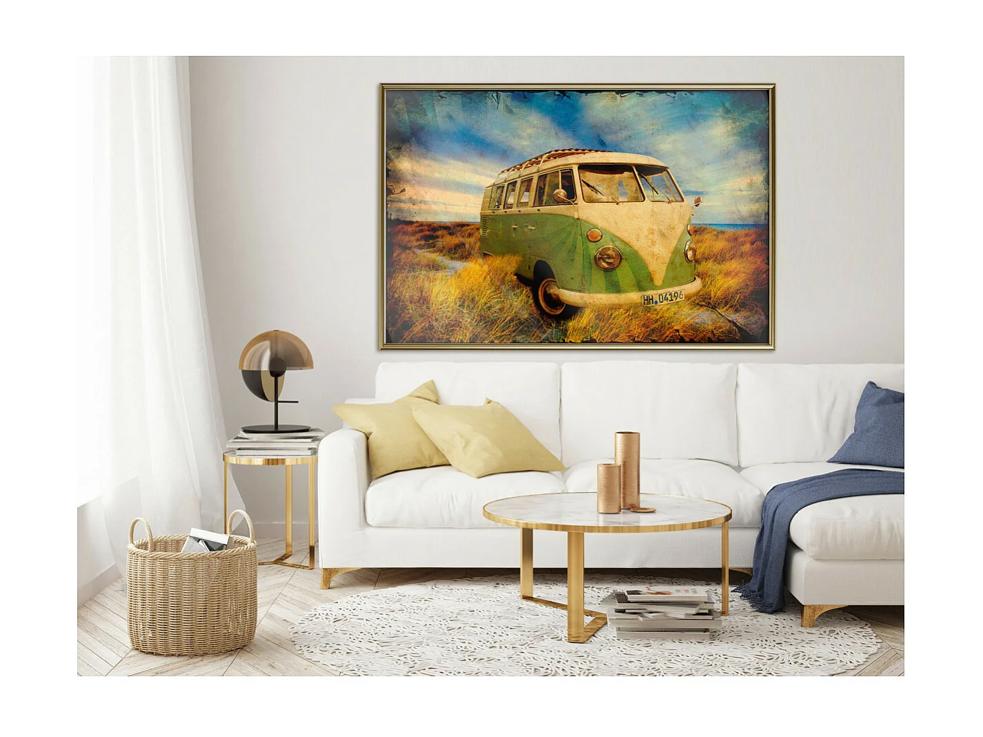 Affiche Murale Encadrée "Hippie Van I" 90 x 60 cm Or