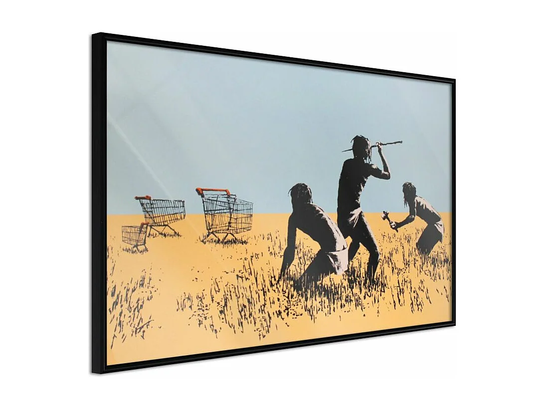 Affiche Murale Encadrée "Banksy Trolley Hunters" 90 x 60 cm Noir