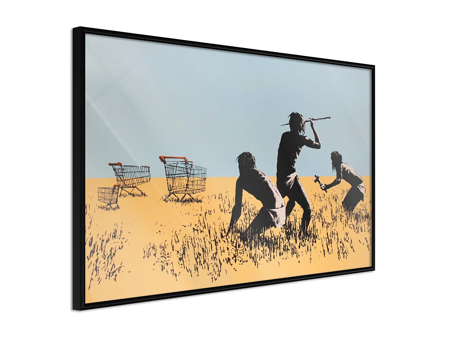 Affiche Murale Encadrée "Banksy Trolley Hunters" 90 x 60 cm Noir