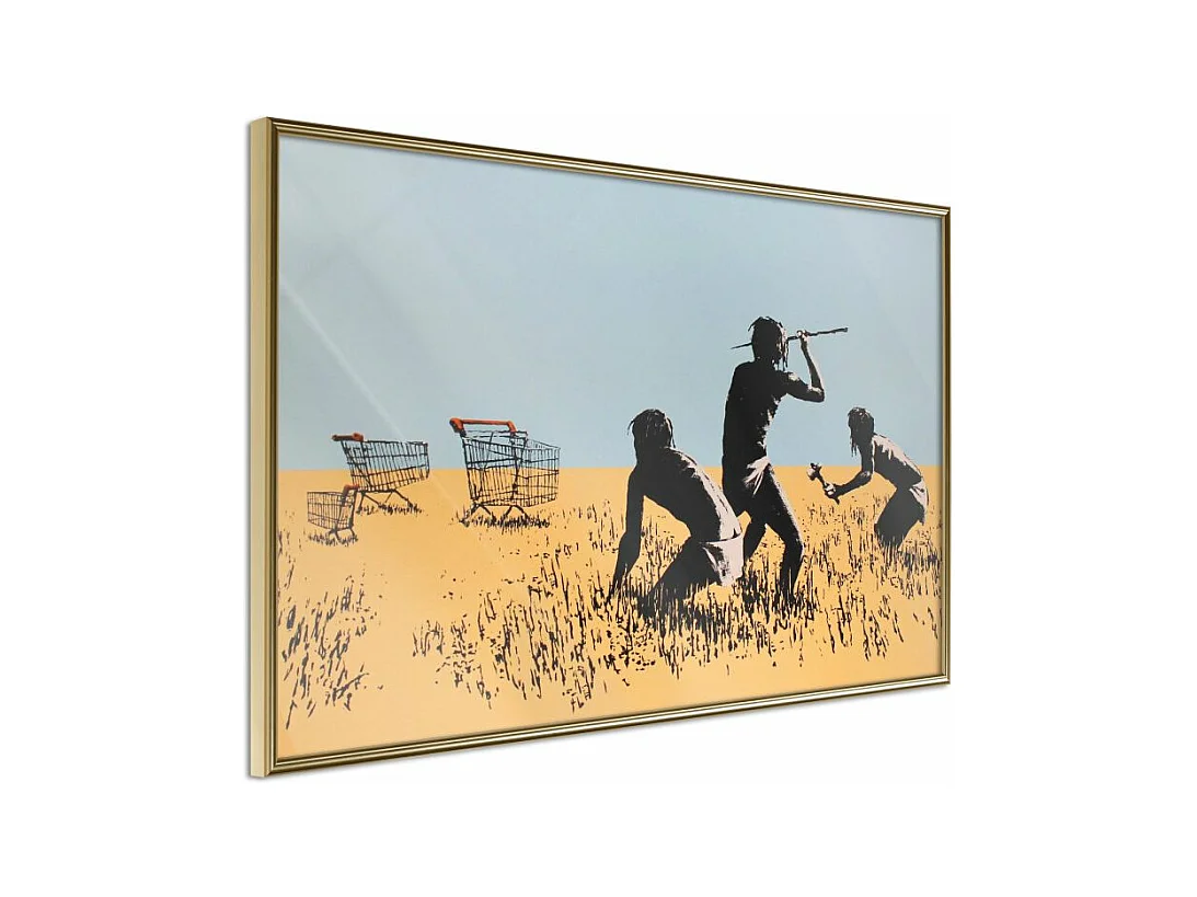 Affiche Murale Encadrée "Banksy Trolley Hunters" 30 x 20 cm Or