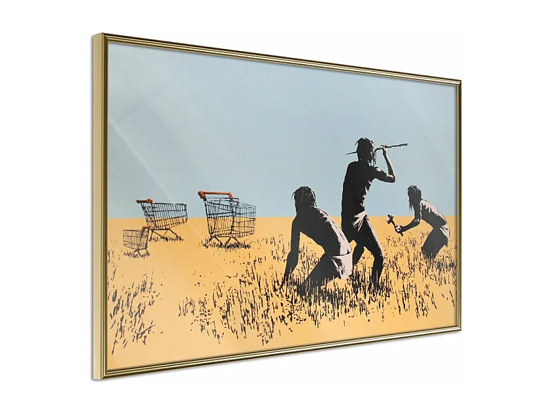 Affiche Murale Encadrée "Banksy Trolley Hunters" 30 x 20 cm Or