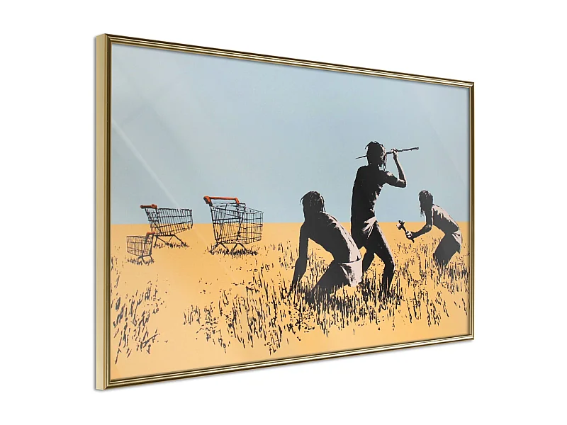 Affiche Murale Encadrée "Banksy Trolley Hunters" 30 x 20 cm Or