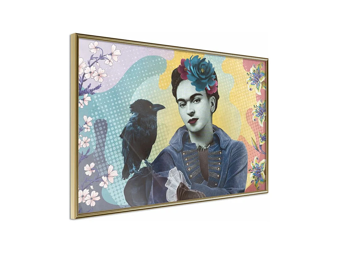 Affiche Murale Encadrée "Frida with a Raven" 60 x 40 cm Or