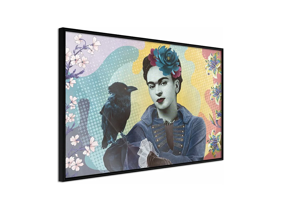 Affiche Murale Encadrée "Frida with a Raven" 90 x 60 cm Noir