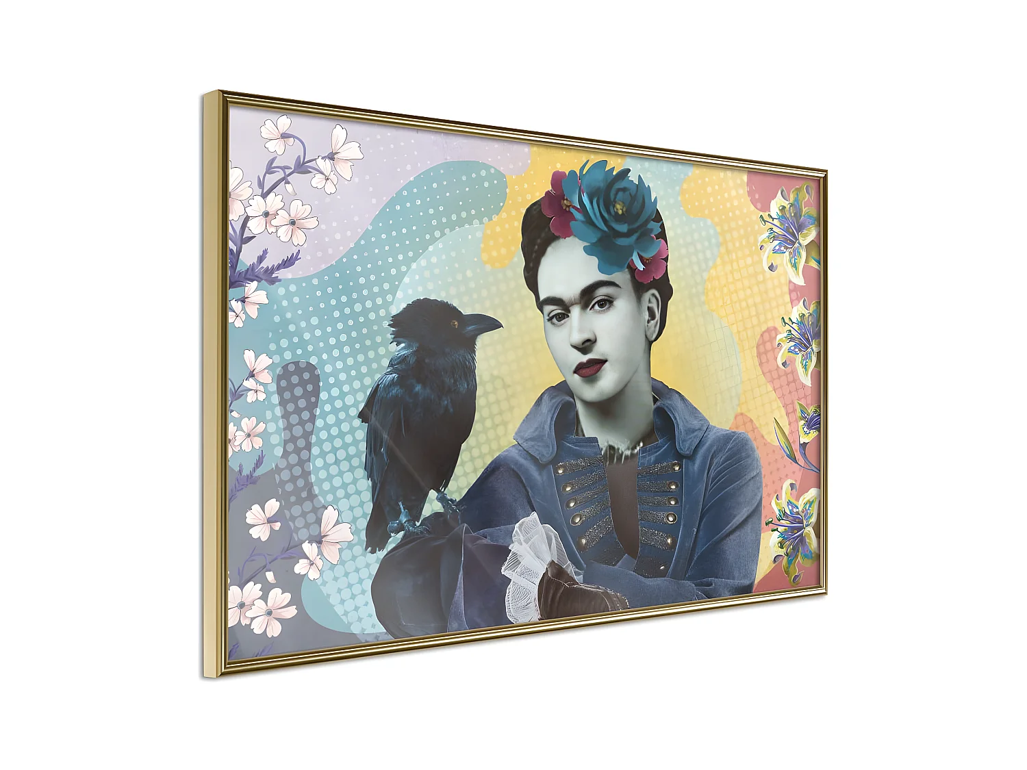 Affiche Murale Encadrée "Frida with a Raven" 45 x 30 cm Or