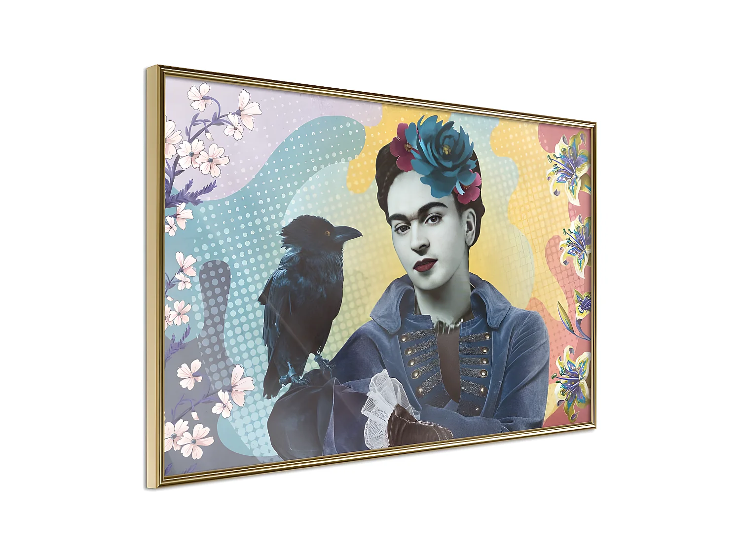 Affiche Murale Encadrée "Frida with a Raven" 30 x 20 cm Or