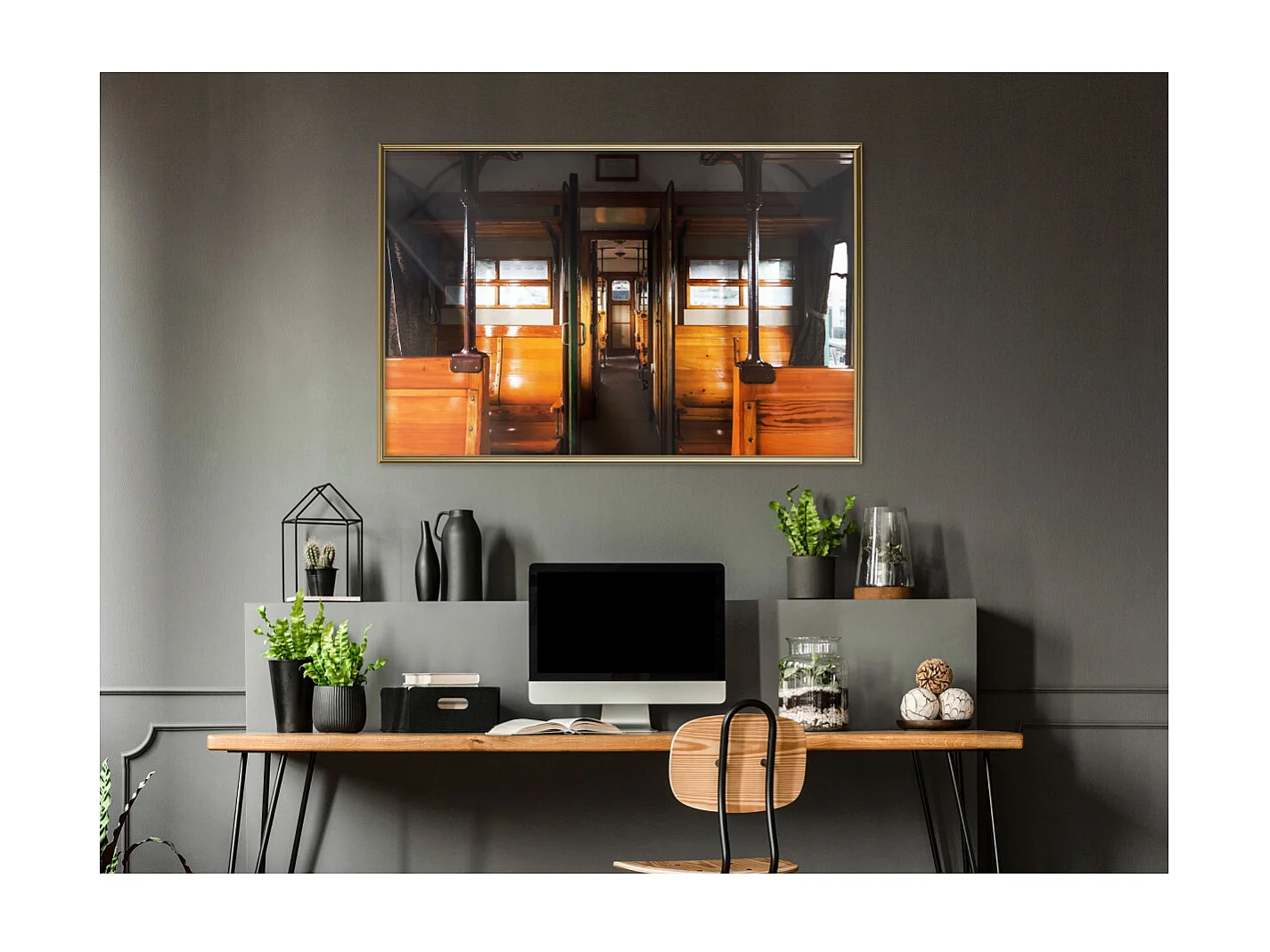 Affiche Murale Encadrée "Train from the Past" 90 x 60 cm Or