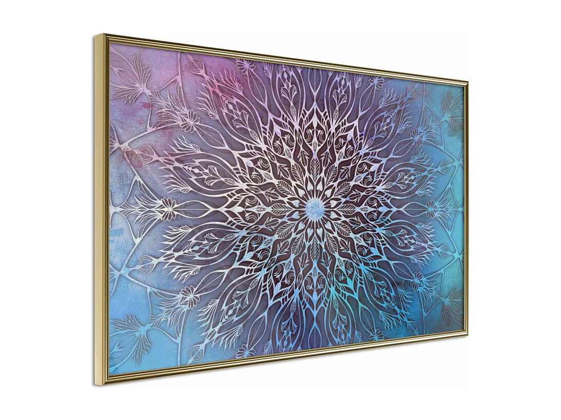 Affiche Murale Encadrée "Blue and Pink Mandala" 90 x 60 cm Or