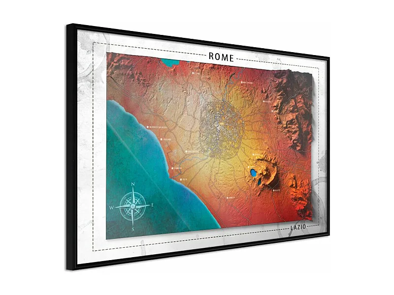 Affiche Murale Encadrée "Raised Relief Map Rome" 60 x 40 cm Noir