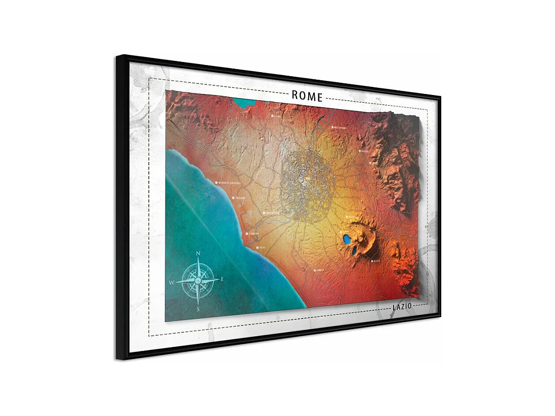 Affiche Murale Encadrée "Raised Relief Map Rome" 60 x 40 cm Noir