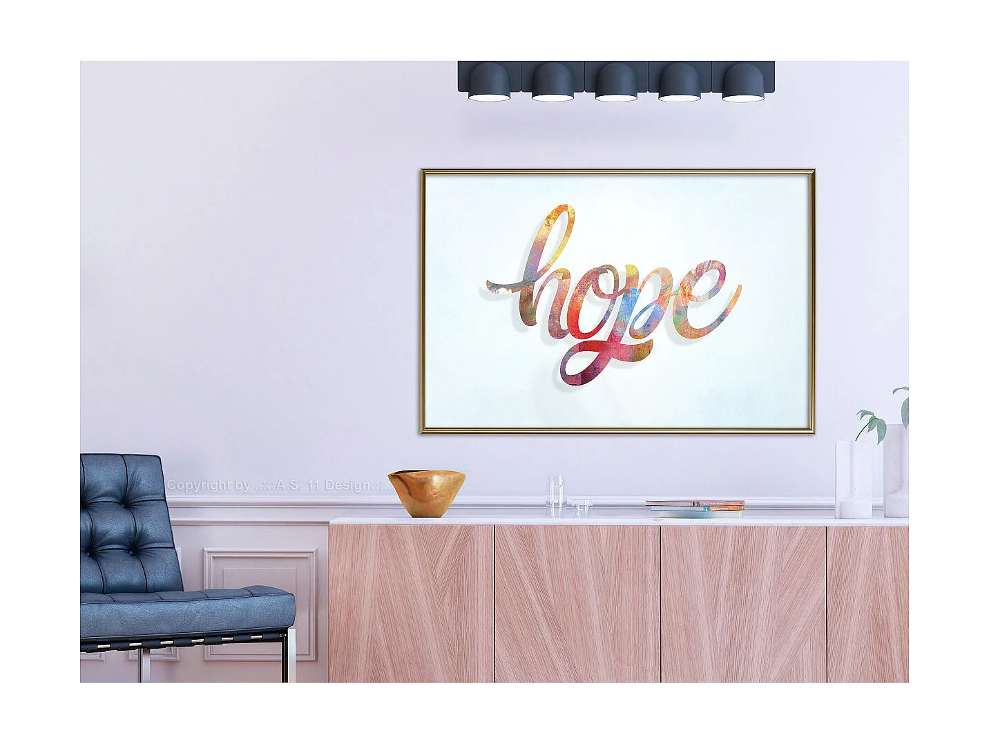 Affiche Murale Encadrée "Colourful Hope" 90 x 60 cm Or