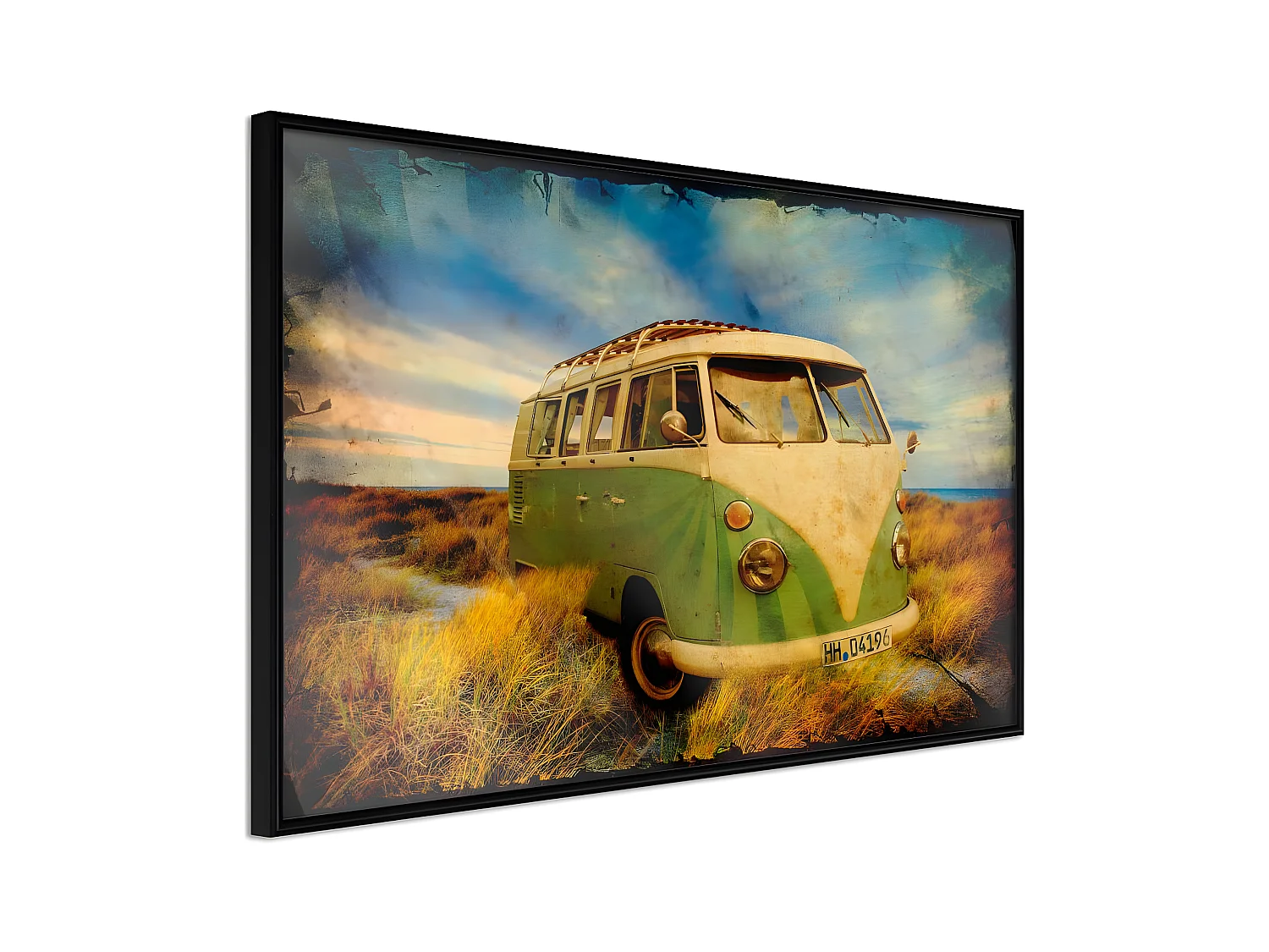 Affiche Murale Encadrée "Hippie Van I" 60 x 40 cm Noir