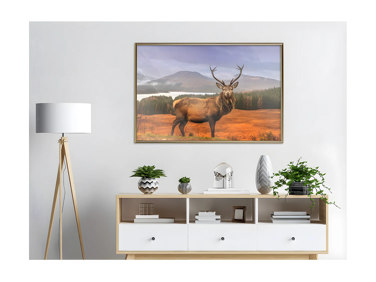 Affiche Murale Encadrée "Majestic Deer" 90 x 60 cm Or