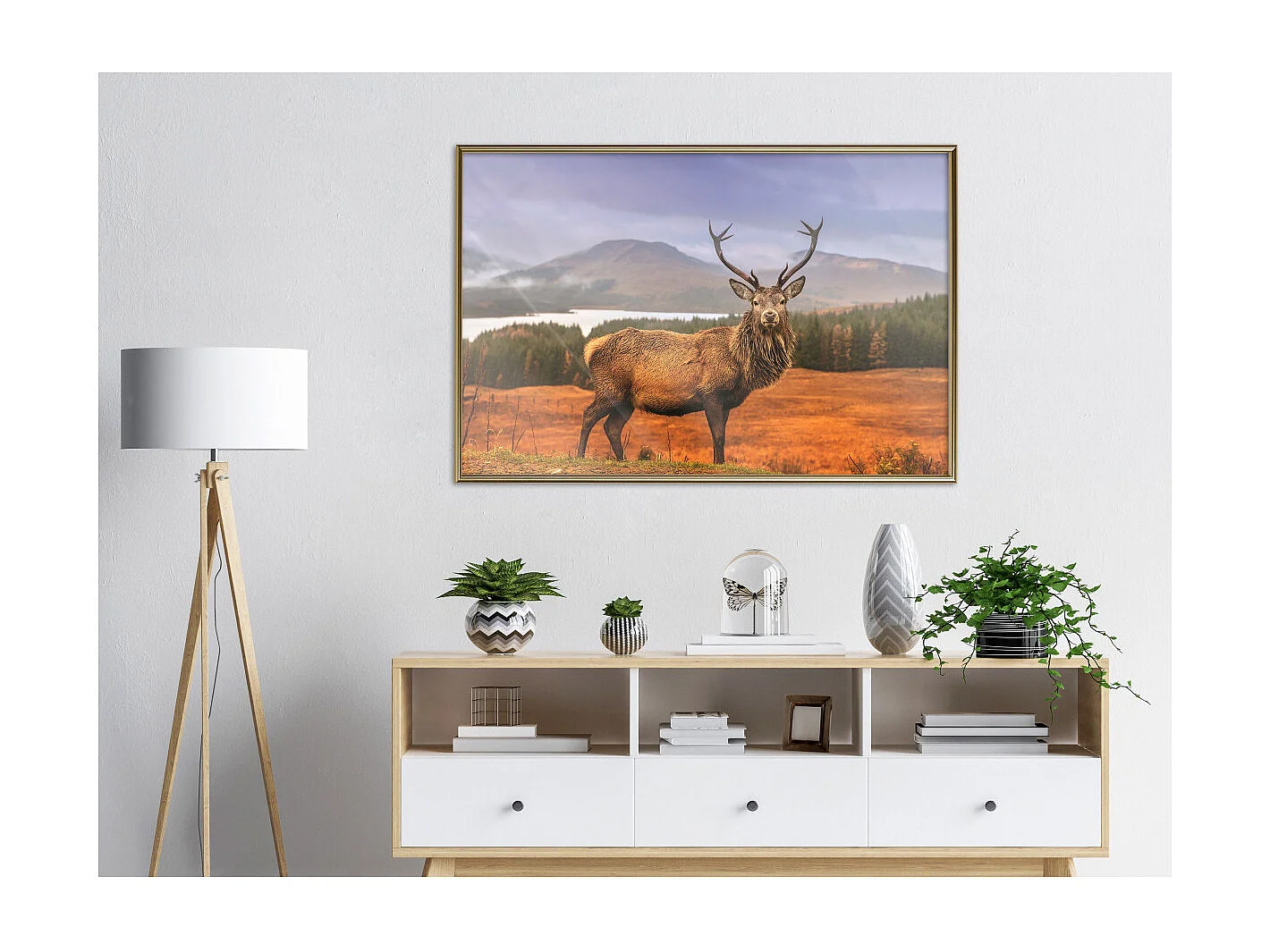Affiche Murale Encadrée "Majestic Deer" 90 x 60 cm Or