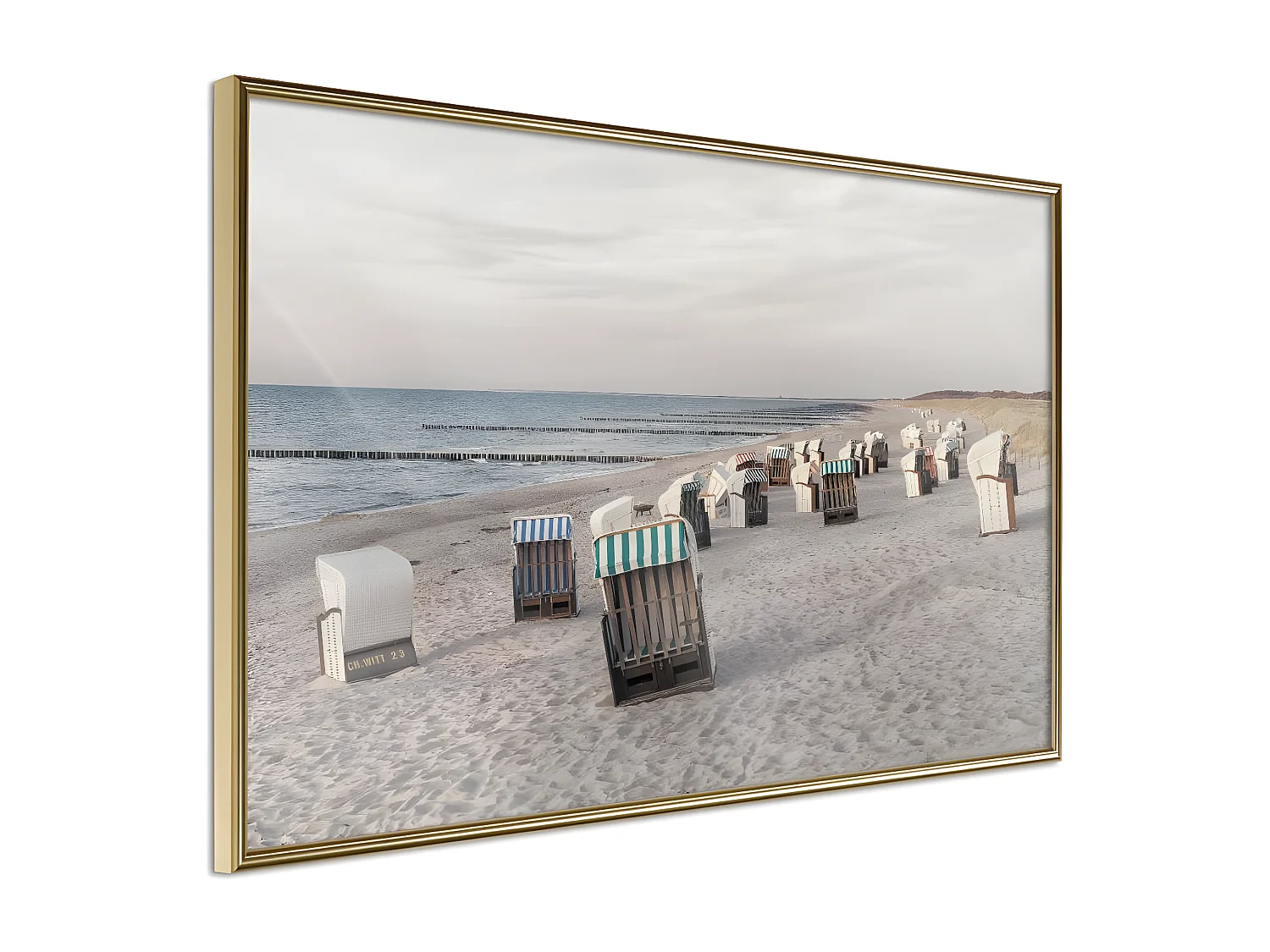 Affiche Murale Encadrée "Baltic Beach Chairs" 30 x 20 cm Or
