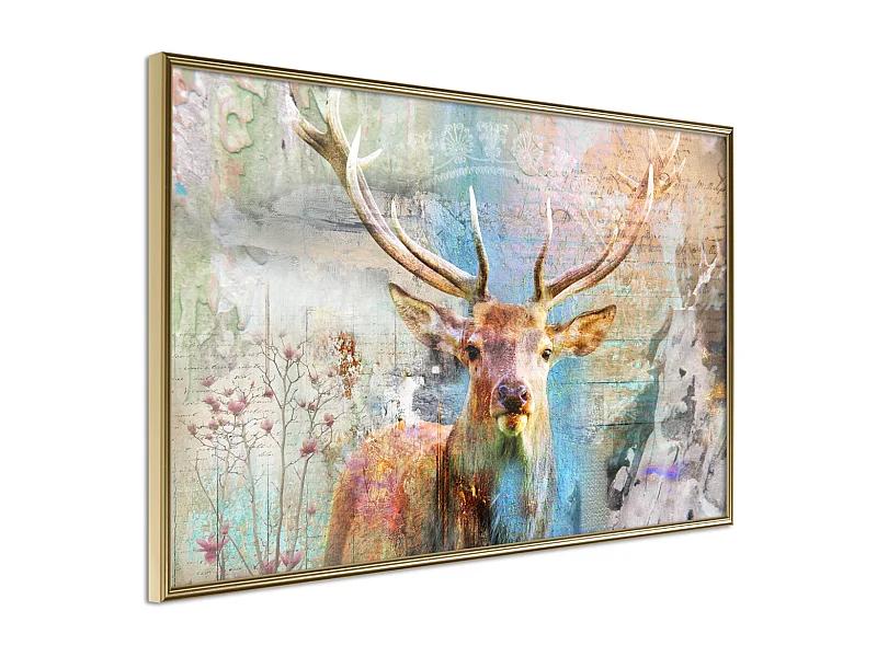 Affiche Murale Encadrée "Pastel Deer" 30 x 20 cm Or