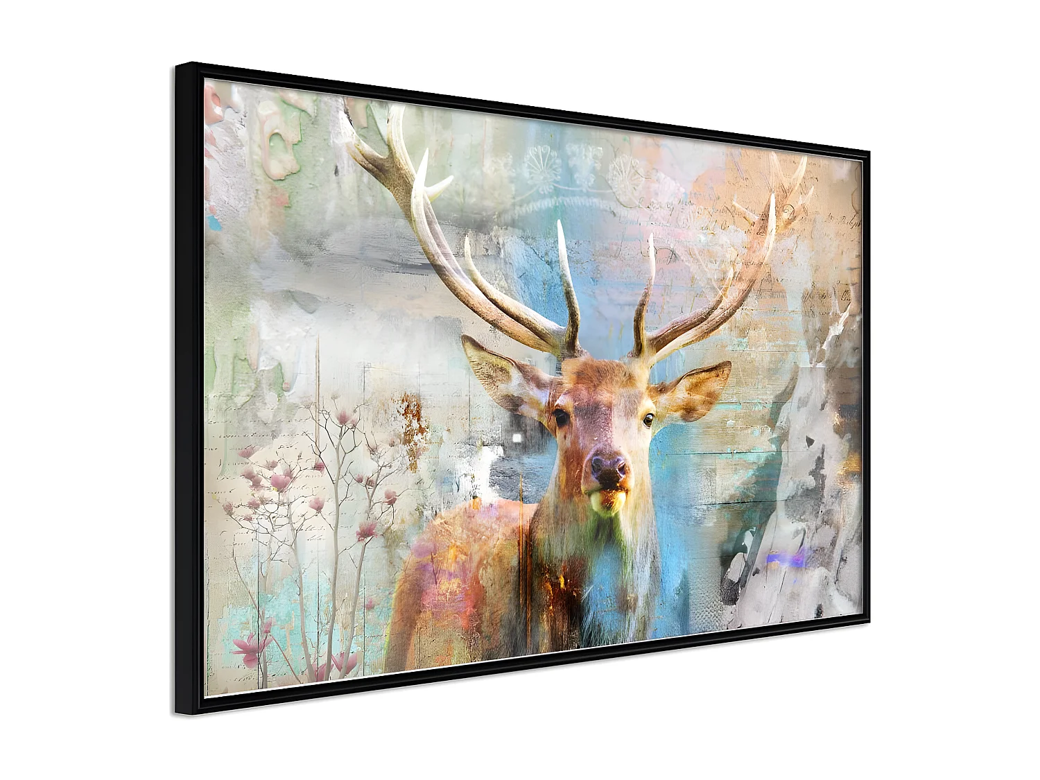 Affiche Murale Encadrée "Pastel Deer" 60 x 40 cm Noir