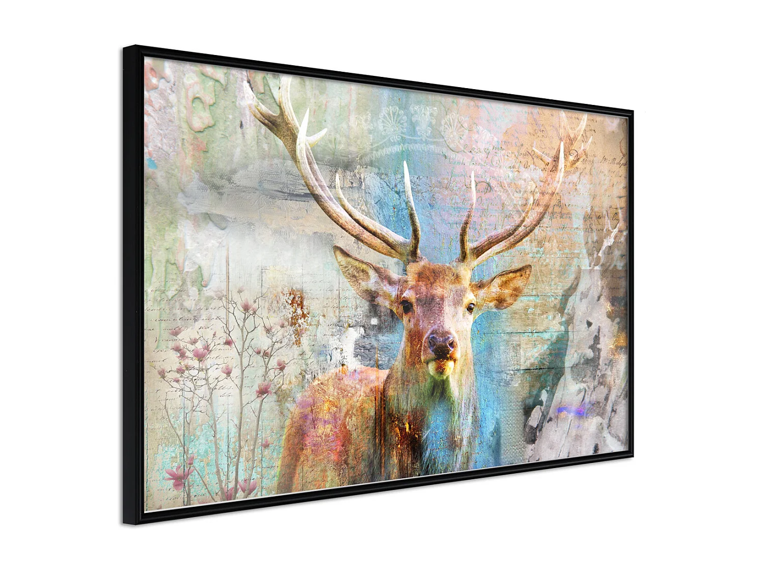 Affiche Murale Encadrée "Pastel Deer" 60 x 40 cm Noir