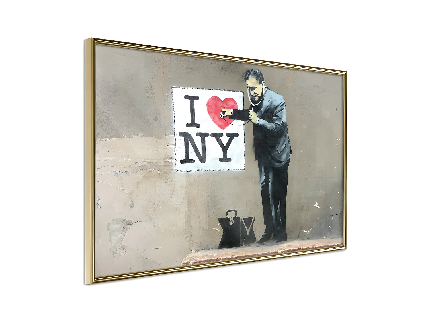 Affiche Murale Encadrée "Banksy I Heart NY" 30 x 20 cm Or