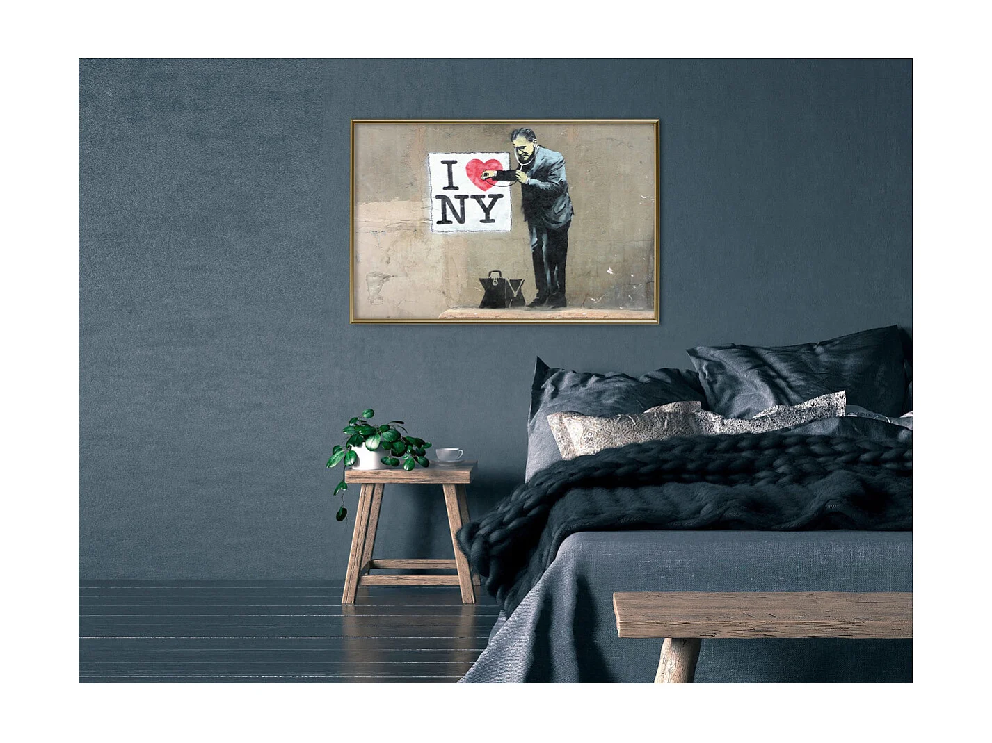 Affiche Murale Encadrée "Banksy I Heart NY" 90 x 60 cm Or