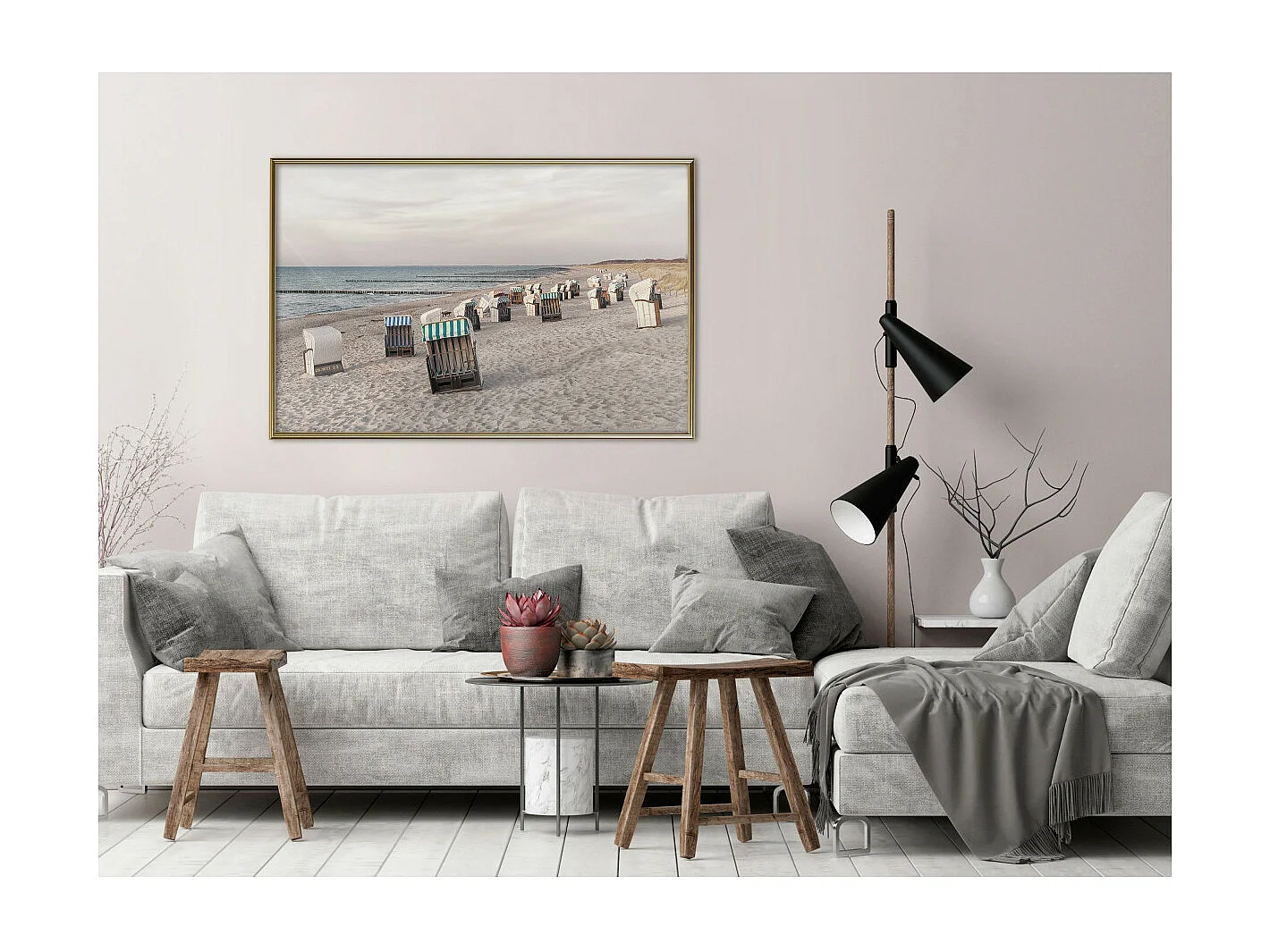 Affiche Murale Encadrée "Baltic Beach Chairs" 90 x 60 cm Or