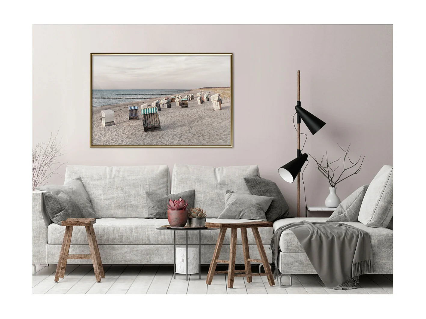 Affiche Murale Encadrée "Baltic Beach Chairs" 90 x 60 cm Or