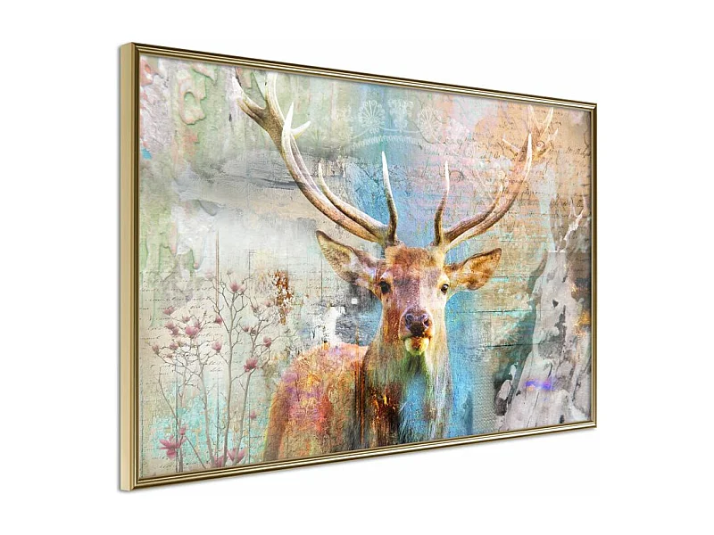 Affiche Murale Encadrée "Pastel Deer" 45 x 30 cm Or