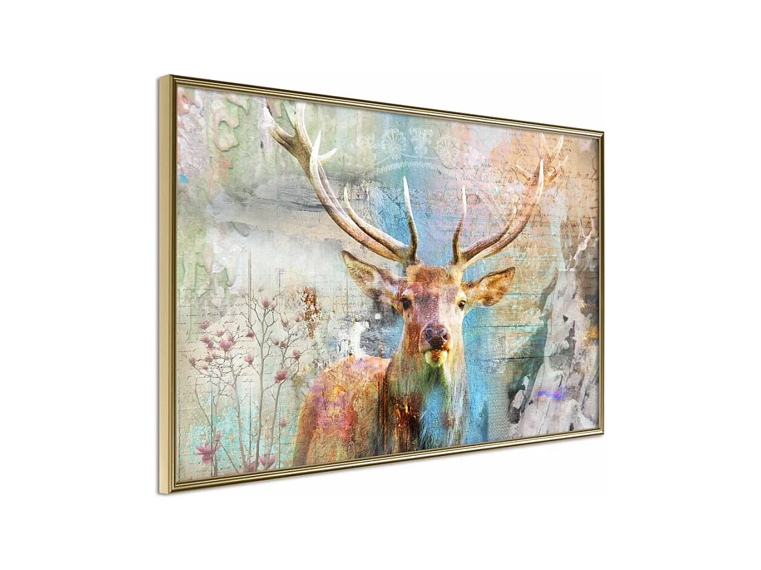 Affiche Murale Encadrée "Pastel Deer" 45 x 30 cm Or